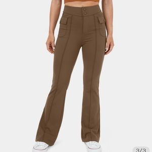 High Waisted Button Side Flap Pocket Flare Casual Cargo Pants